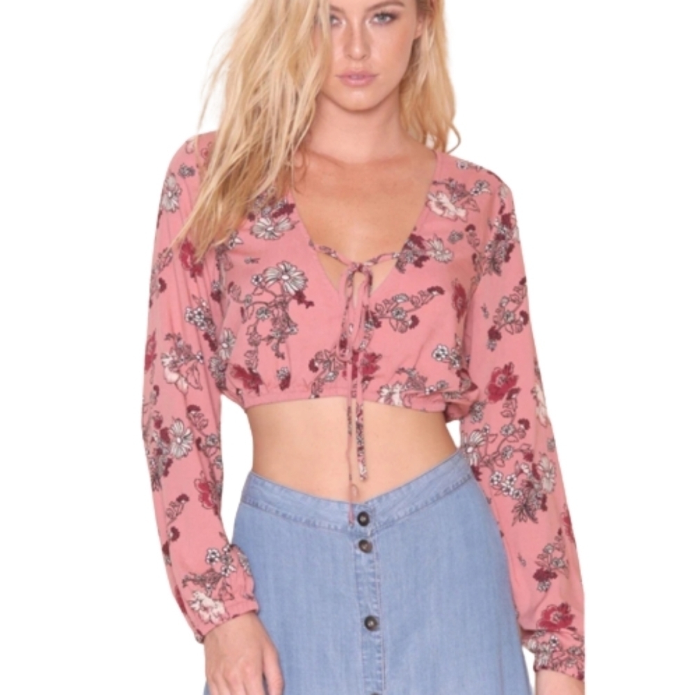 Minkpink Field Of Dreams Floral Crop Blouse Women's Size XS